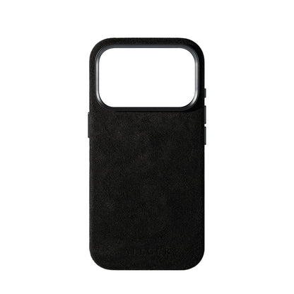 Allgèr set iPhone 18 Pro zwart: Alcantara telefoonhoesje + MagSafe wallet — het hoesje los