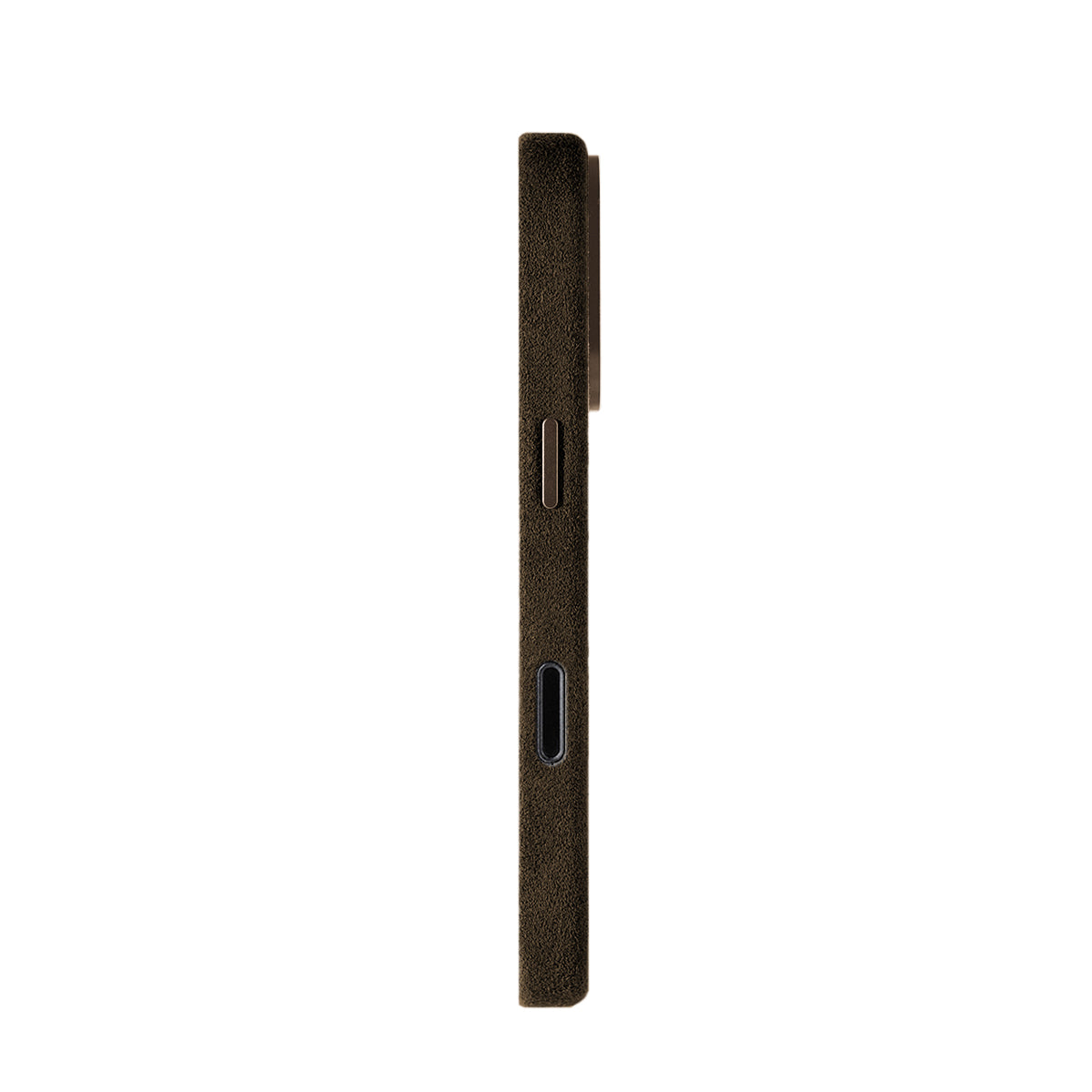 Allgèr Alcantara telefoonhoesje iPhone 18 Pro bruin — andere zijkant