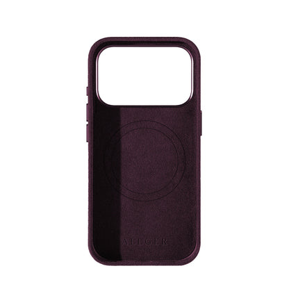 Allgèr Set iPhone 17 Pro Burgundy: Alcantara Handyhülle + MagSafe Wallet — Innenseite mit MagSafe-Ring