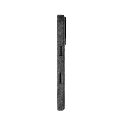Allgèr Alcantara phone case iPhone 17 Pro dark grey — side with the buttons