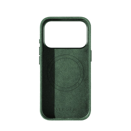 Allgèr Set iPhone 17 Pro Grün: Alcantara Handyhülle + MagSafe Wallet — Innenseite mit MagSafe-Ring