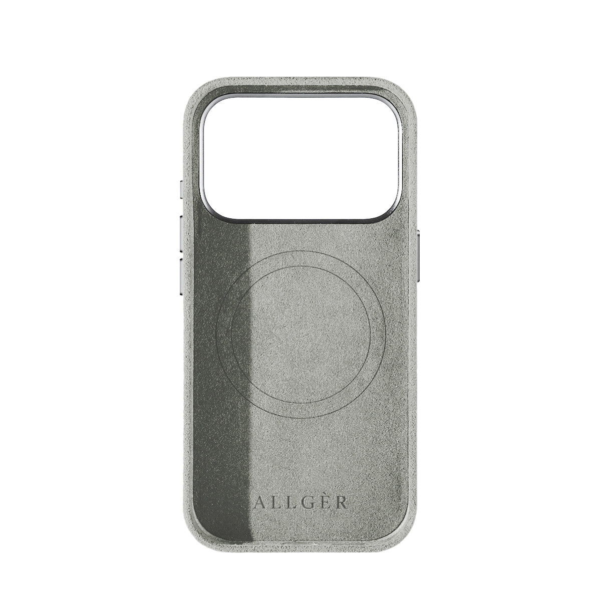 Allgèr Alcantara phone case iPhone 18 Pro light grey — inside with MagSafe ring