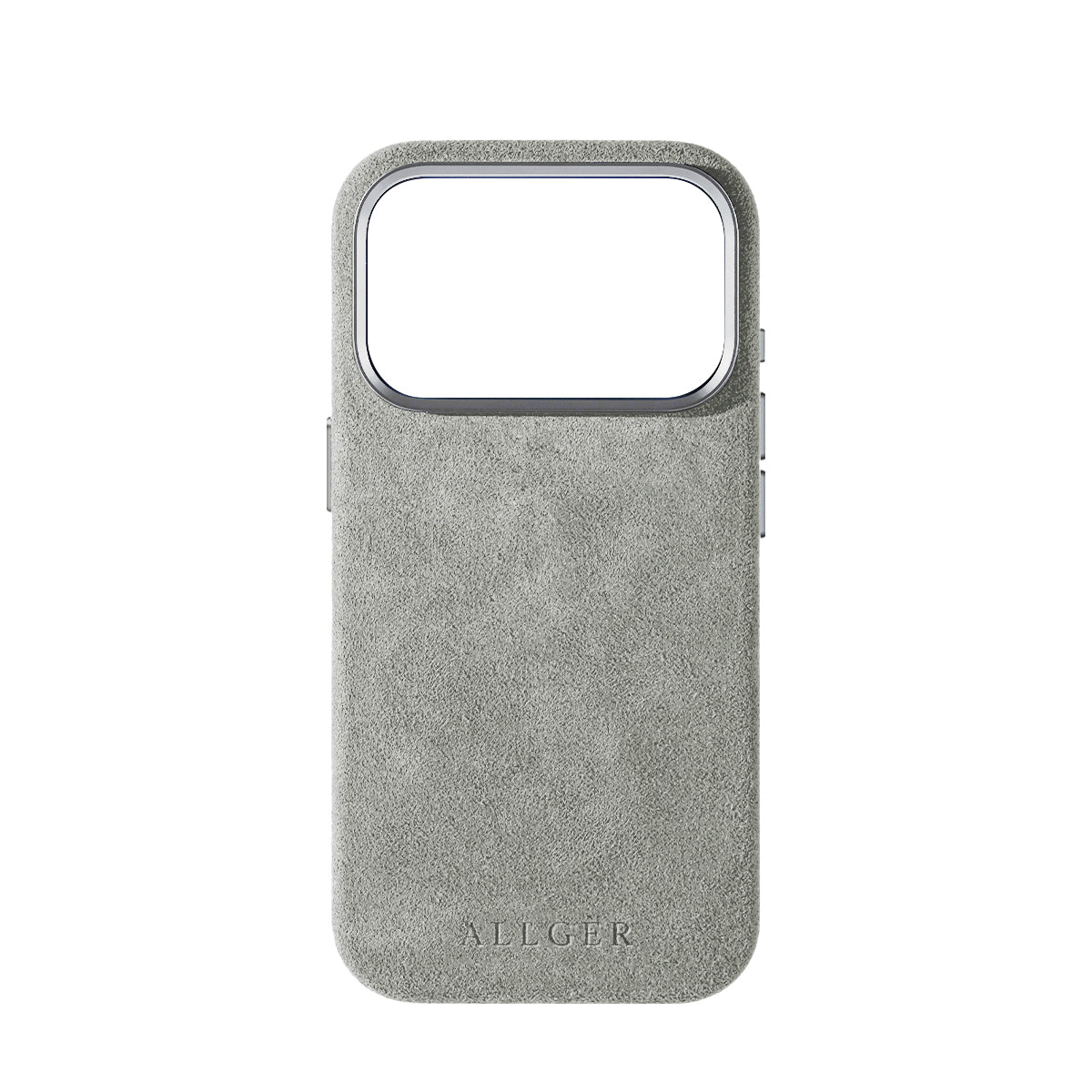 Allgèr set iPhone 18 Pro lichtgrijs: Alcantara telefoonhoesje + MagSafe wallet — het hoesje los