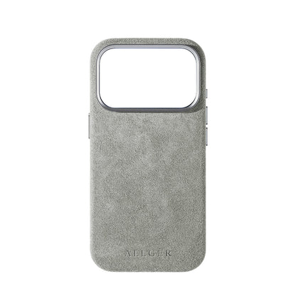 Allgèr Alcantara phone case iPhone 17 Pro light grey — the case on its own