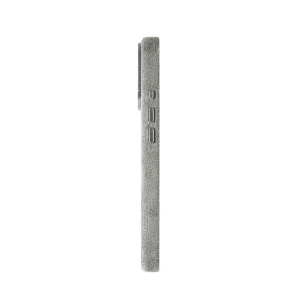 Allgèr Alcantara phone case iPhone 17 Pro light grey — side with the buttons