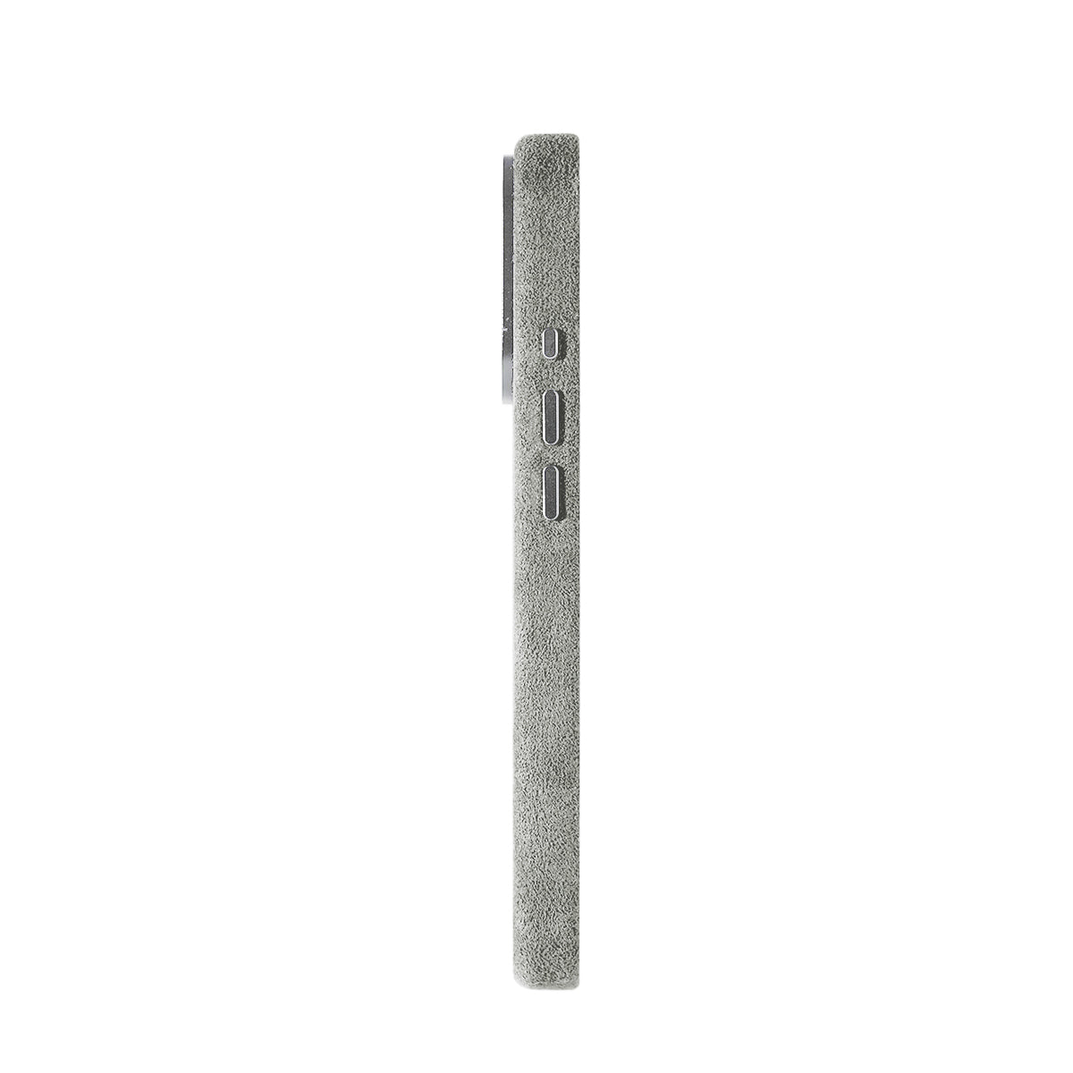 Allgèr Alcantara phone case iPhone 18 Pro light grey — side with the buttons