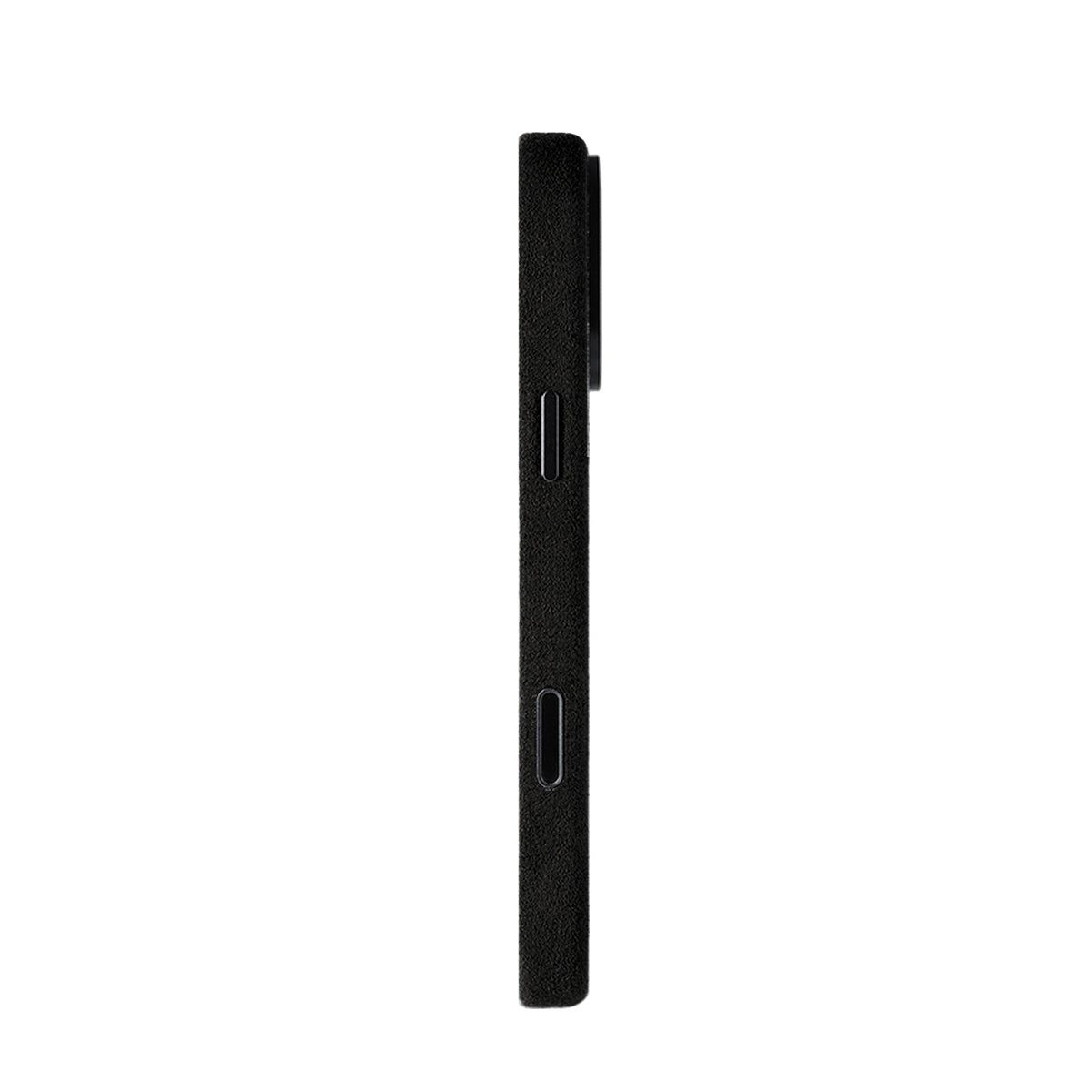 Allgèr Alcantara phone case iPhone 18 Pro Max black — side with the buttons