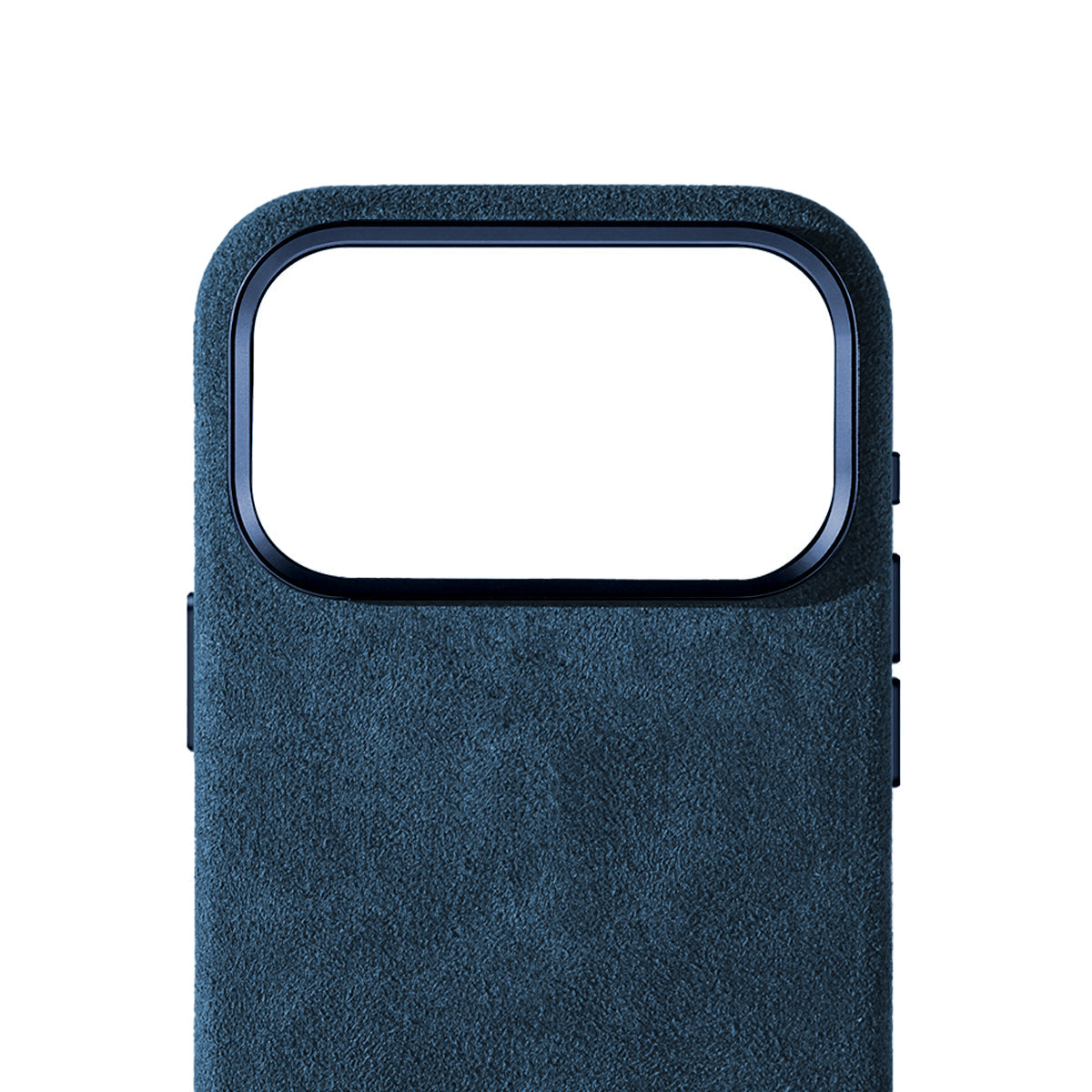 Allgèr Alcantara phone case iPhone 17 Pro Max blue — detail of the Alcantara near the camera