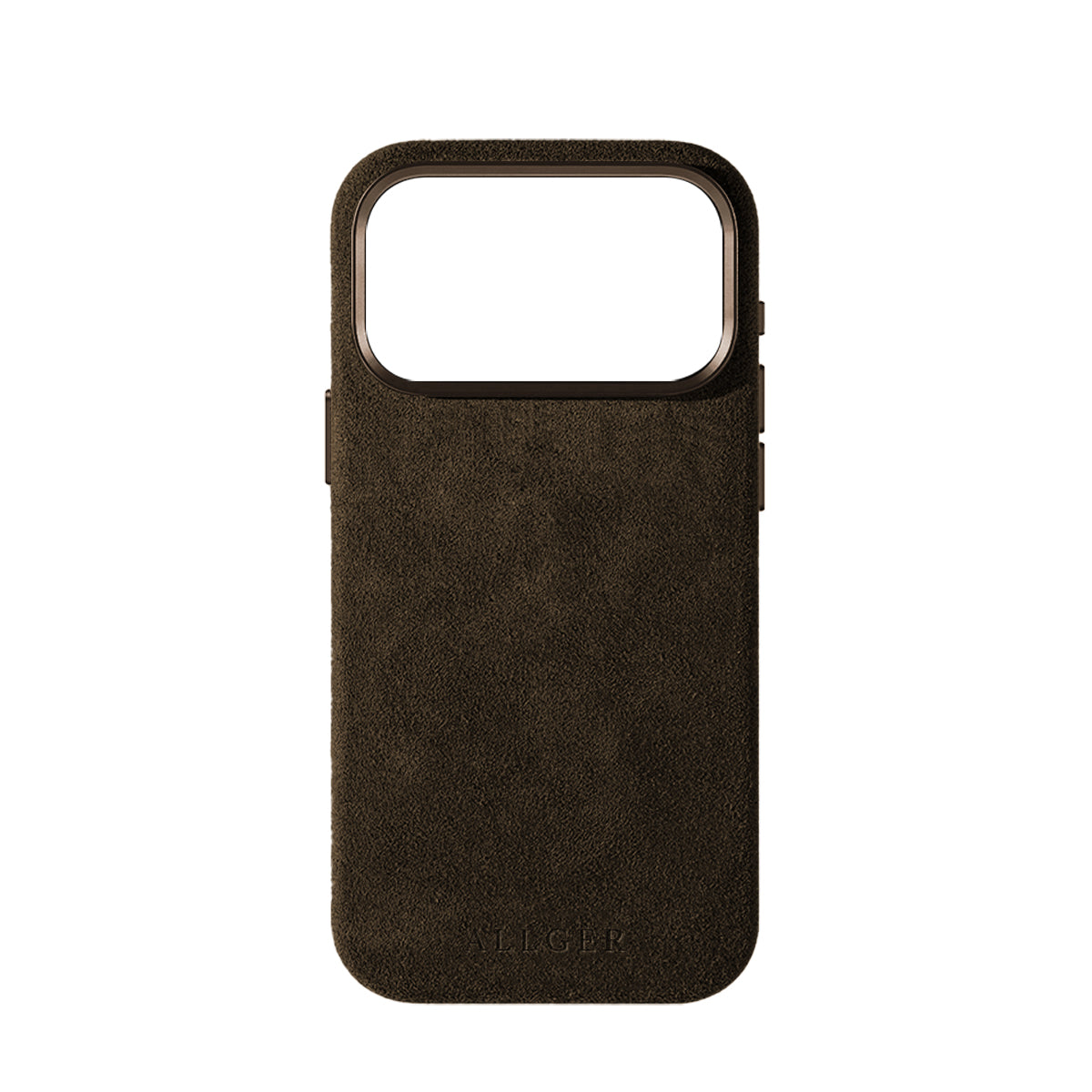 Allgèr set iPhone 18 Pro Max bruin: Alcantara telefoonhoesje + MagSafe wallet — het hoesje los