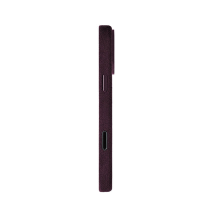 Allgèr Alcantara phone case iPhone 17 Pro Max burgundy — side with the buttons