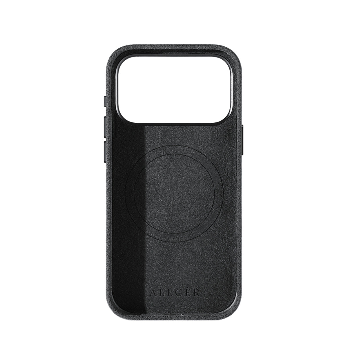 Allgèr Set iPhone 18 Pro Max Dunkelgrau: Alcantara Handyhülle + MagSafe Wallet — Innenseite mit MagSafe-Ring