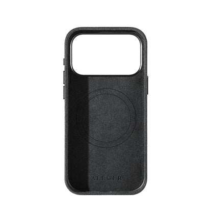 Allgèr Alcantara telefoonhoesje iPhone 18 Pro Max donkergrijs — binnenkant met MagSafe-ring