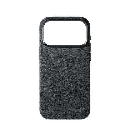 Allgèr Set iPhone 18 Pro Max Dunkelgrau: Alcantara Handyhülle + MagSafe Wallet — die Hülle einzeln