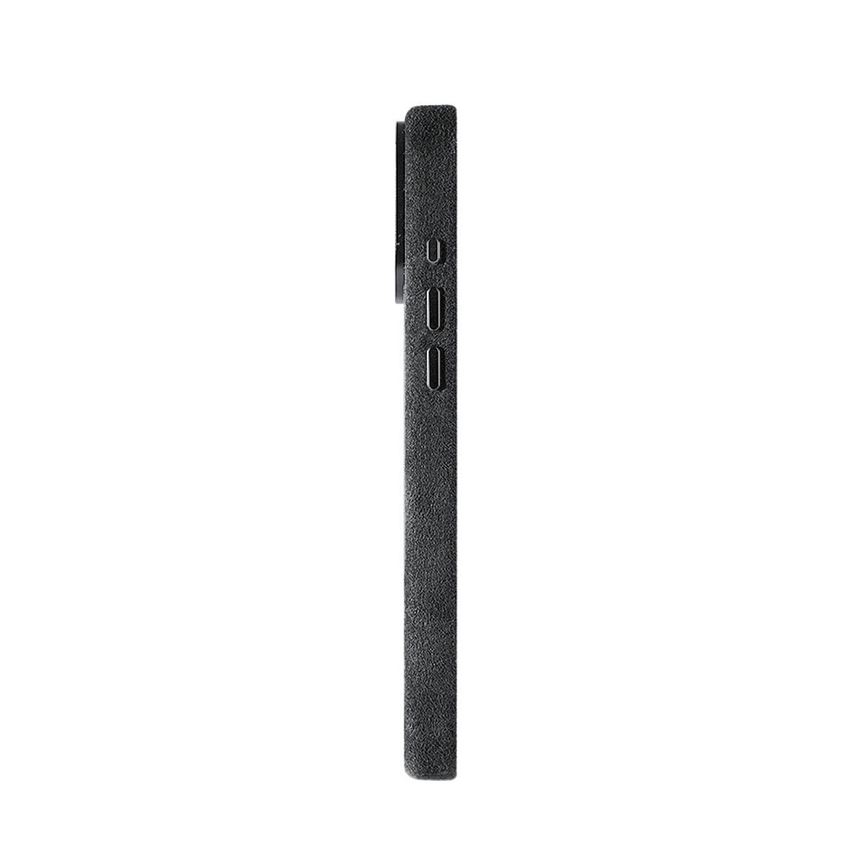 Allgèr Alcantara telefoonhoesje iPhone 17 Pro Max donkergrijs — andere zijkant