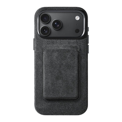 Allgèr Set: Alcantara Handyhülle für iPhone 18 Pro Max mit passendem MagSafe-Kartenhalter in Dunkelgrau