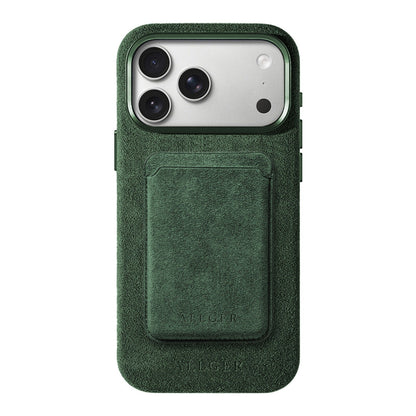 Allgèr Set: Alcantara Handyhülle für iPhone 18 Pro Max mit passendem MagSafe-Kartenhalter in Grün