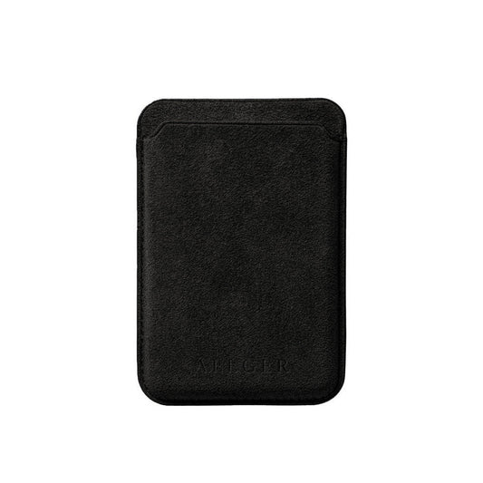 Allgèr Alcantara MagSafe wallet zwart — voorkant met pasjesvak