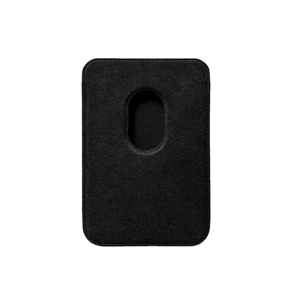 Allgèr set iPhone 17 Pro zwart: Alcantara telefoonhoesje + MagSafe wallet — achterkant van de wallet