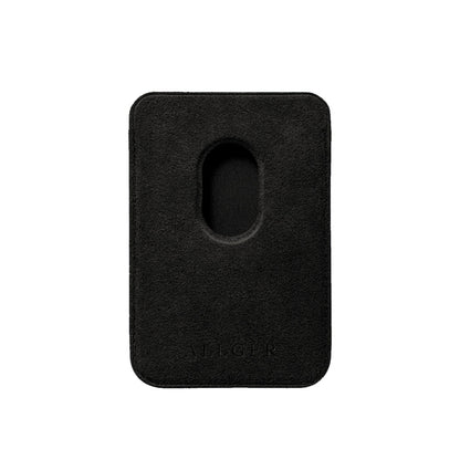 Allgèr set iPhone 17 Pro zwart: Alcantara telefoonhoesje + MagSafe wallet — achterkant van de wallet