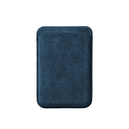 Allgèr Alcantara MagSafe wallet blauw — voorkant met pasjesvak