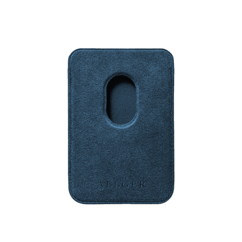 Allgèr set iPhone 18 Pro Max blauw: Alcantara telefoonhoesje + MagSafe wallet — achterkant van de wallet