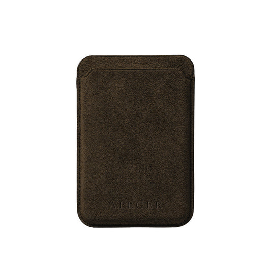 Allgèr Alcantara MagSafe wallet bruin — voorkant met pasjesvak