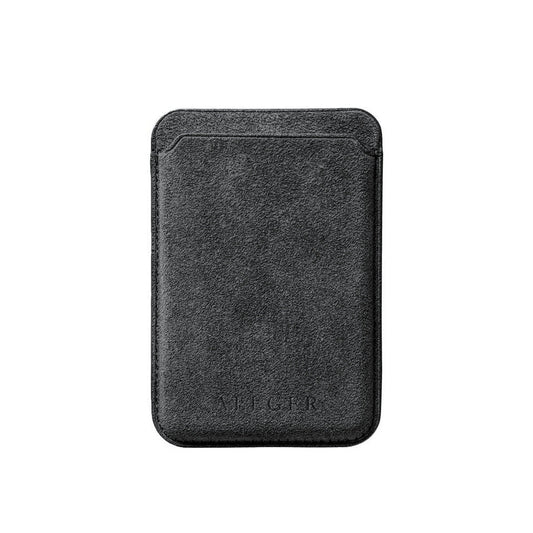 Allgèr Alcantara MagSafe wallet donkergrijs — voorkant met pasjesvak