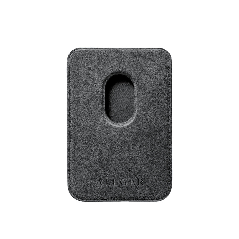 Allgèr Set iPhone 17 Pro Max Dunkelgrau: Alcantara Handyhülle + MagSafe Wallet — Rückseite der Wallet