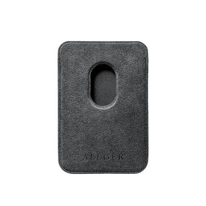 Allgèr Set iPhone 17 Pro Max Dunkelgrau: Alcantara Handyhülle + MagSafe Wallet — Rückseite der Wallet