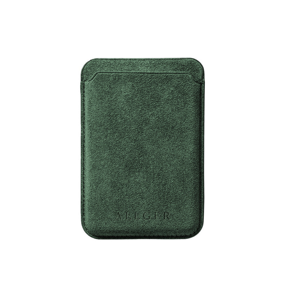 Allgèr set iPhone 18 Pro groen: Alcantara telefoonhoesje + MagSafe wallet — de MagSafe wallet