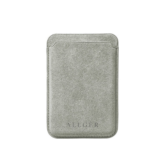 Allgèr Alcantara MagSafe wallet lichtgrijs — voorkant met pasjesvak