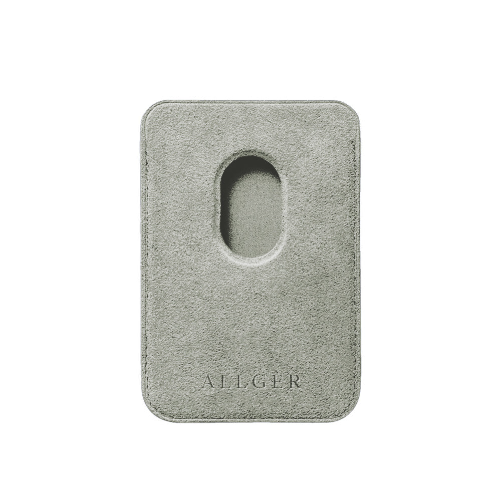 Allgèr Alcantara MagSafe wallet lichtgrijs — achterkant met MagSafe-uitsparing