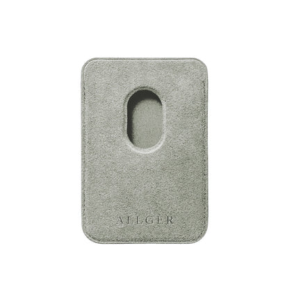 Allgèr Alcantara MagSafe wallet lichtgrijs — achterkant met MagSafe-uitsparing